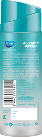 Karis Premium All Day Fresh Splash  - Body Deodorant - Provides 48 hrs of Odor Protection - Keeps you Fresh and Active - 200 ml