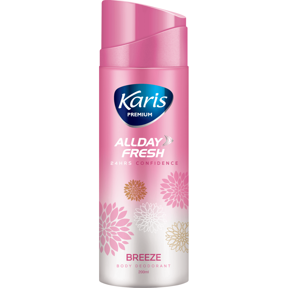 Karis Premium All Day Fresh Breeze - Body Deodorant - Provides 24 hrs of Odor Protection - Keeps you Fresh and Active - 200 ml