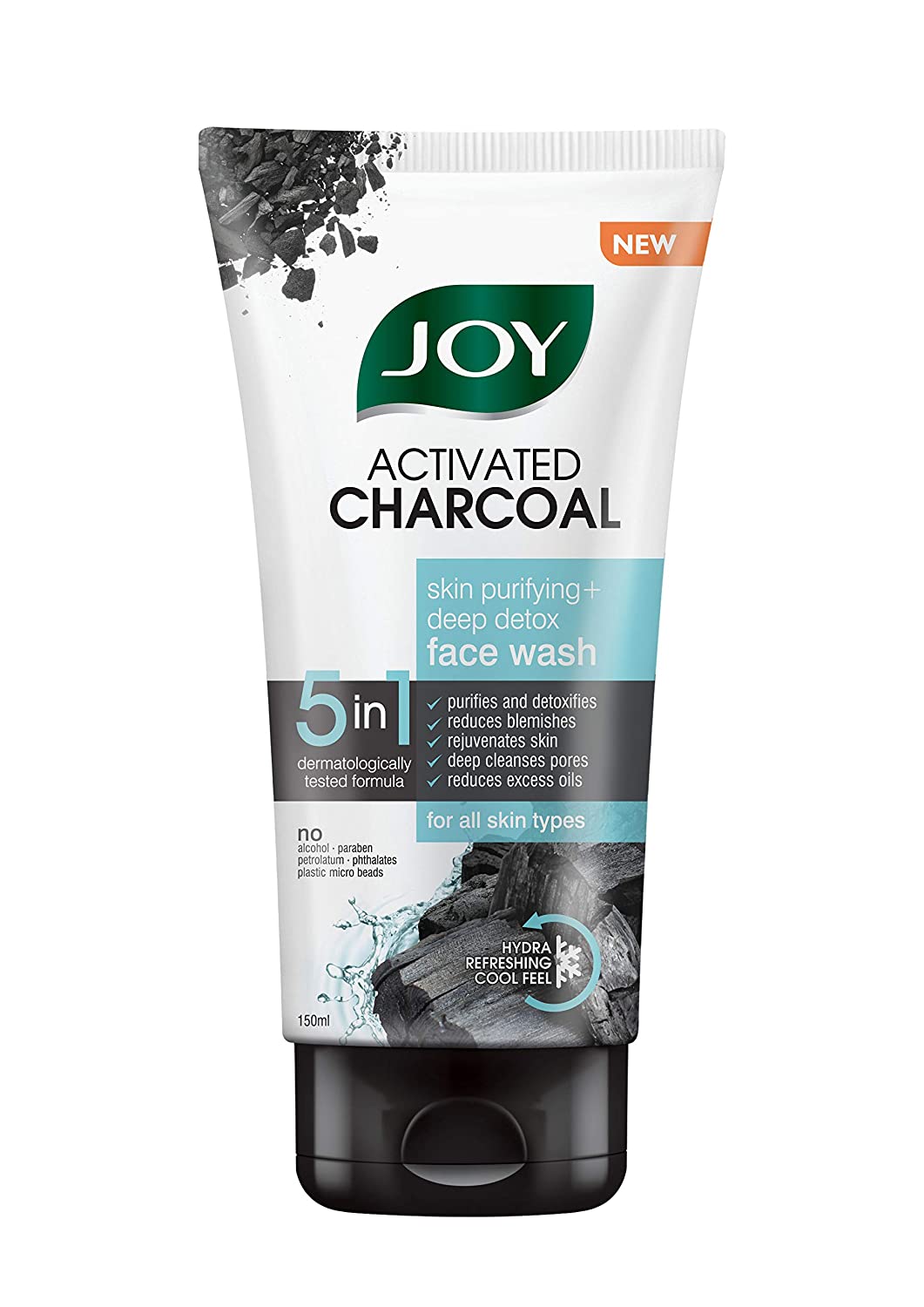 Joy Skin Purifying + Deep Detox Face Wash 5 in 1 Dermatologically Tested Formula No Paraben and No Alcohol Help Draw Microparticles Activated Charcoal 150ml