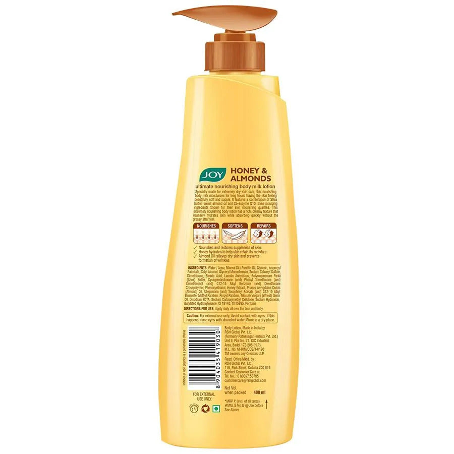 Joy Honey and Alomds Body Lotion Nourishes and Regenerates Skin Cells Rich Creamy Texture for Face and Body Almond Oil, Honey and Vitamin E 400ml