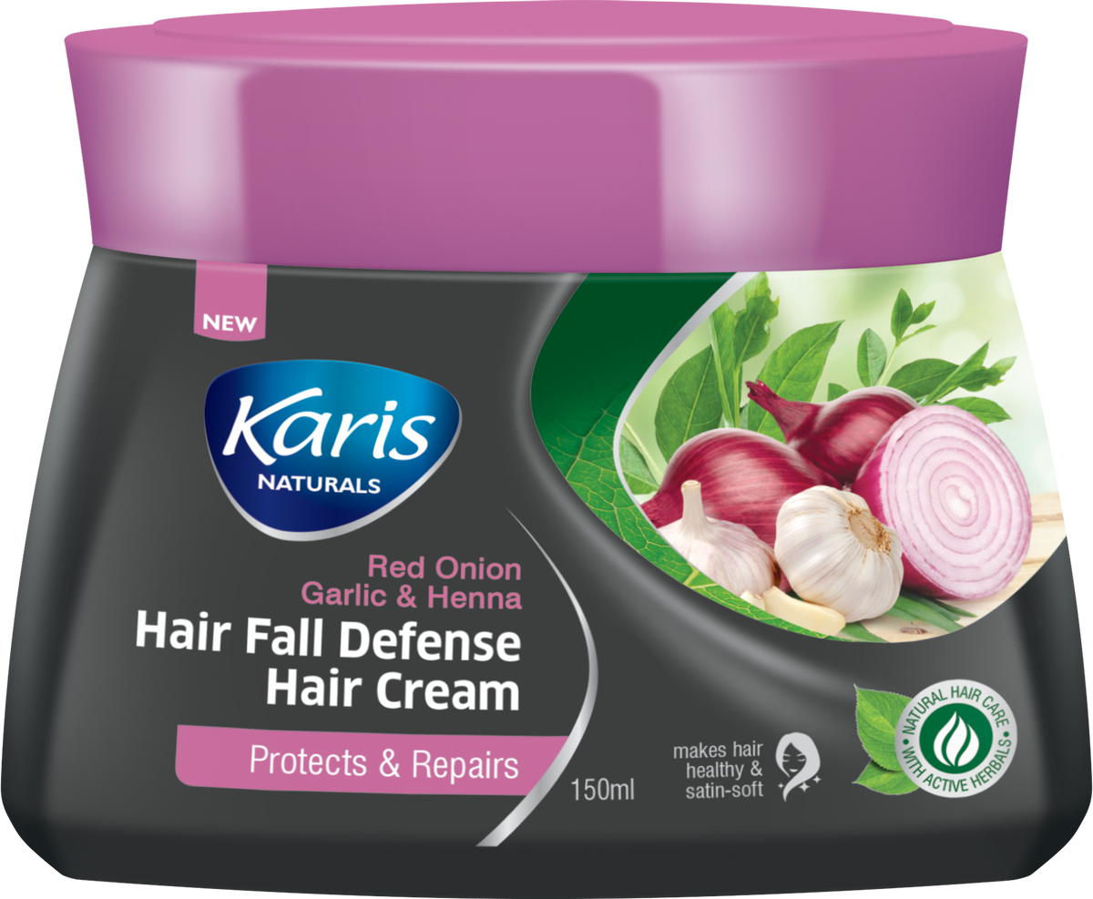 Karis Naturals Hair Fall Defense Hair Cream  - Infusion with Red Onion Garlic & Henna - Protects & Repairs Hair - 150 ml
