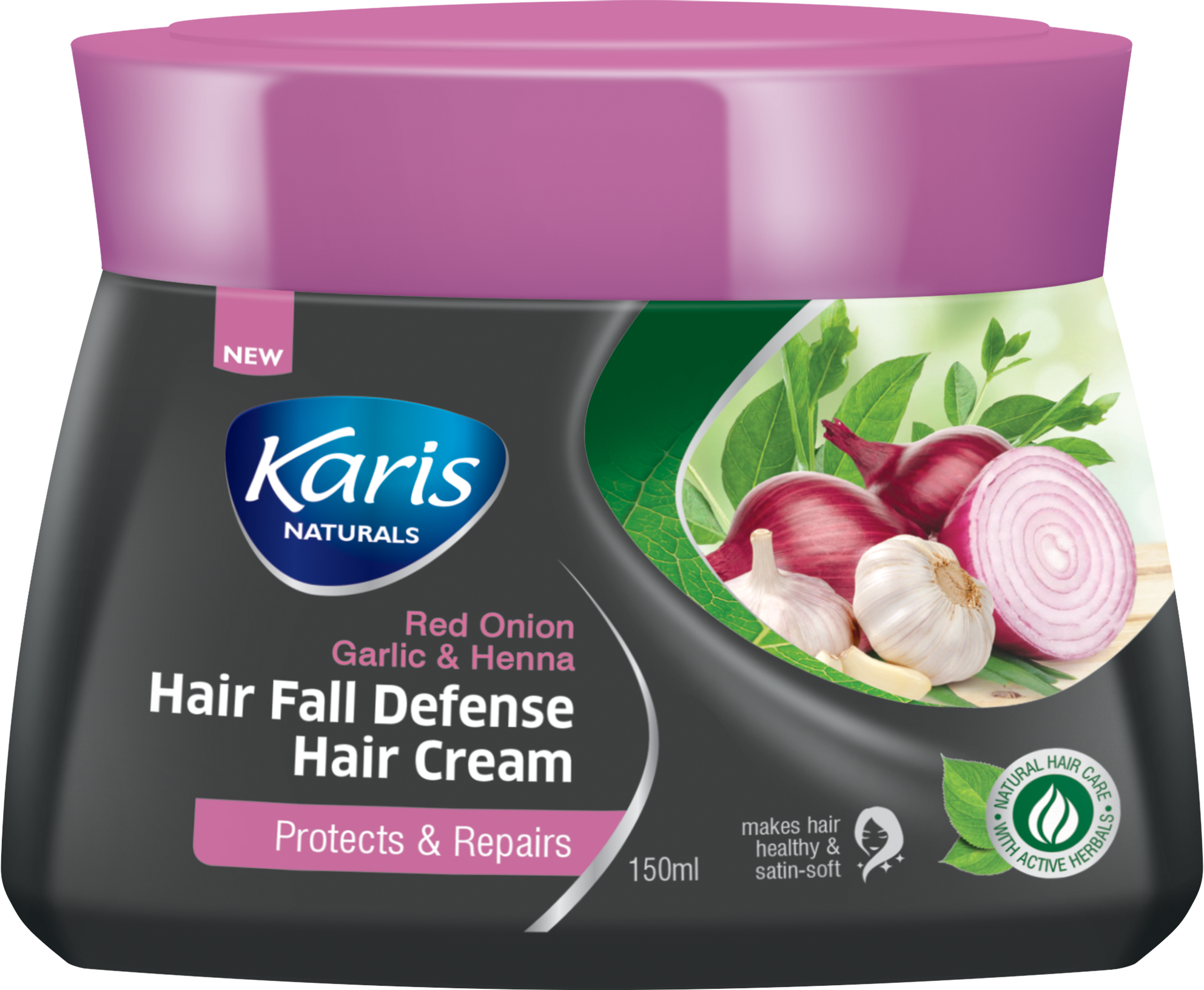Karis Naturals Hair Fall Defense Hair Cream  - Infusion with Red Onion Garlic & Henna - Protects & Repairs Hair - 150 ml