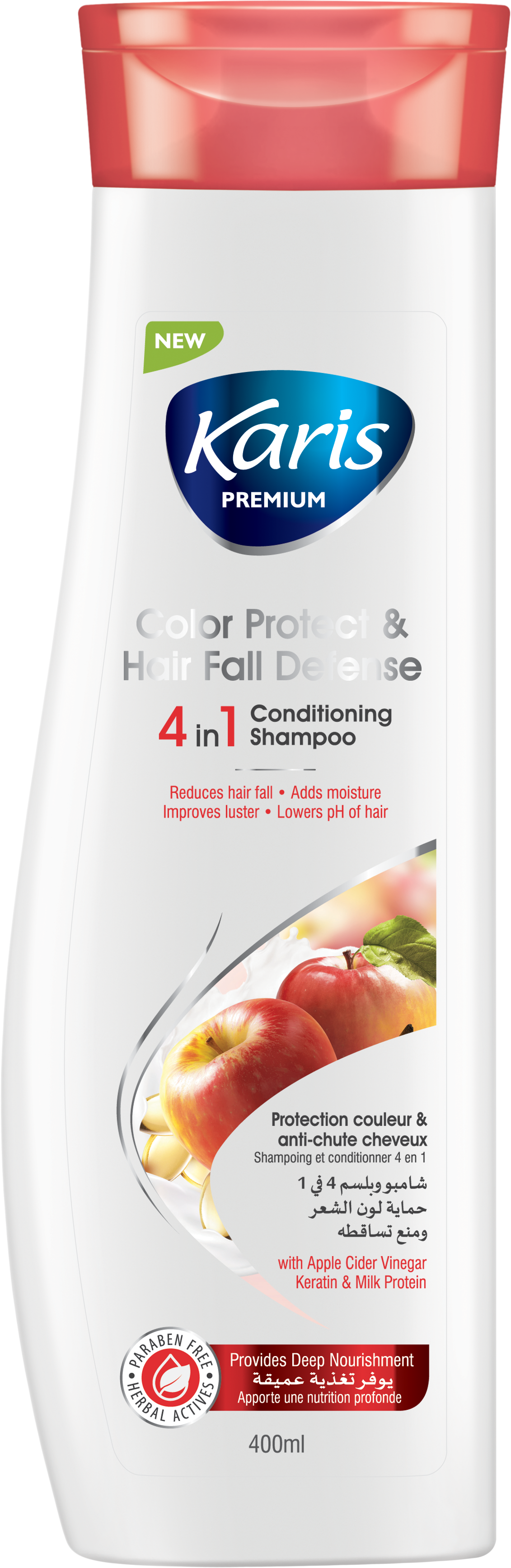 Karis Premium Colour Protection & Hair Fall Defense - Improves Luster & Lowers pH of Hair - With Apple Cider Vinegar Keratin & Milk Protein - 400 ml