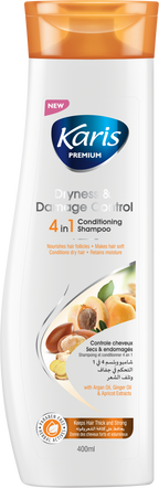 Karis Premium Dryness & Damage Control 4 in 1 Conditioning Shampoo  - With Argan Oil, Ginger Oil & Apricot Extracts - Makes Hair Soft - Conditions Dry Hair- Nourishes Hair Follicles - 400 ml