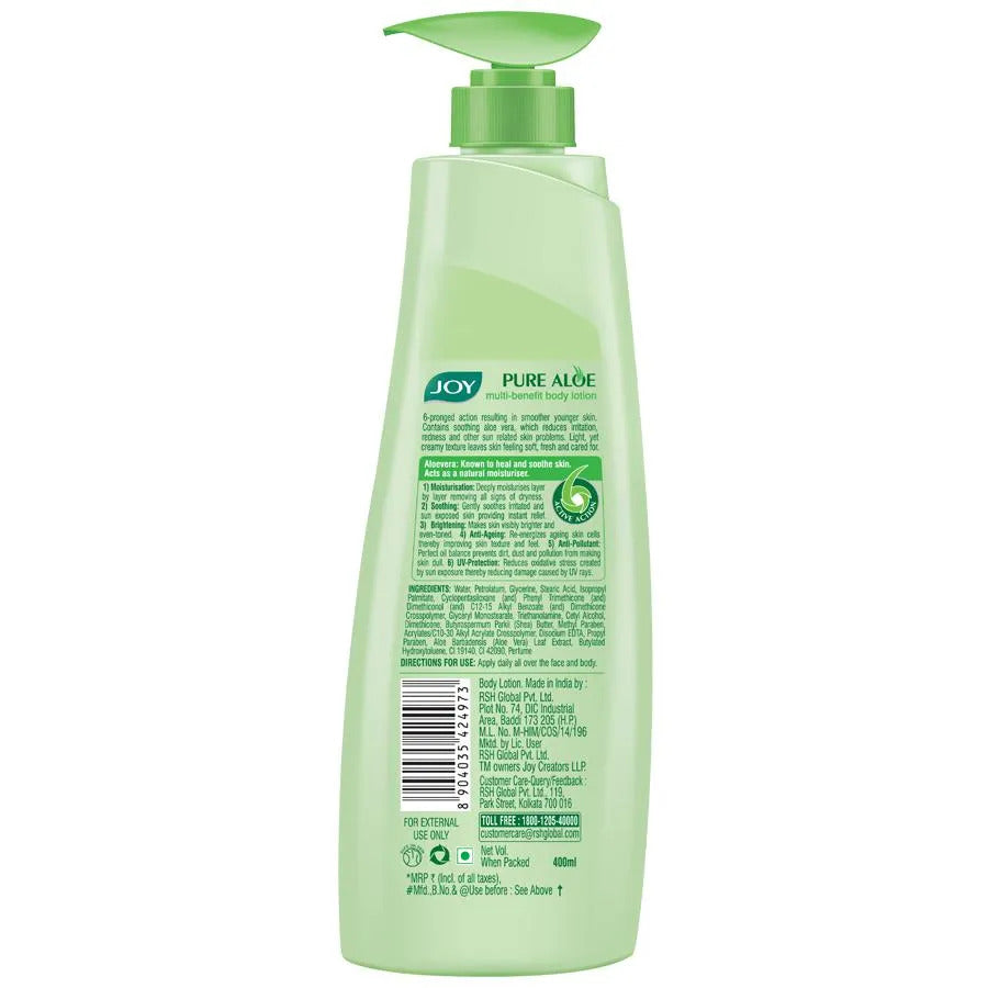 Joy Pure Aloe Multi-benefit Body Lotion Moisturisation, Soothing and Brightening Anti-ageing, Anti-pollutant for Normal to Oily Skin  400ml