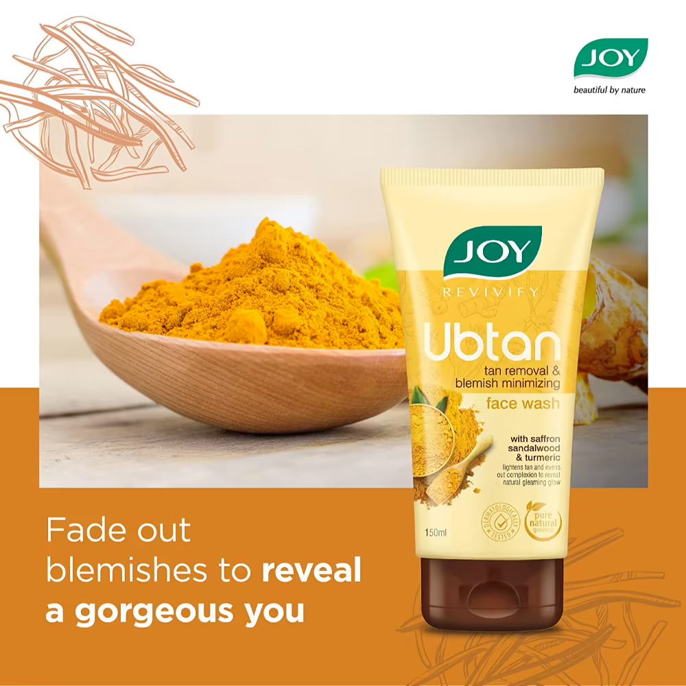 Joy Tan Removal and Blemish Ubtan Face Wash Even Complexion and Natural Glow for Annoying Sun Spots and Blemishes with Saffron, Turmeric, Chickpea Flour, Almond Oil 150 ml