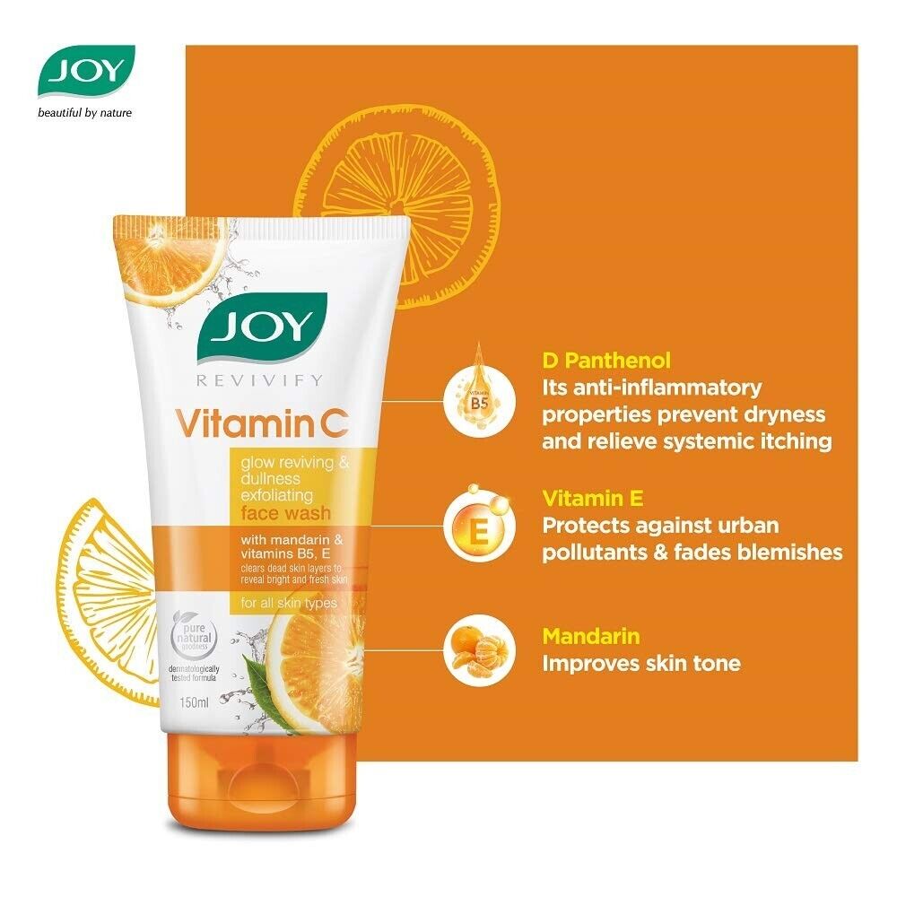 Joy Vitamin C Facewash Brightening and Glowing Powerful Antioxidant for All Skin Types Formulated with Trusted Natural Ingredients 150ml