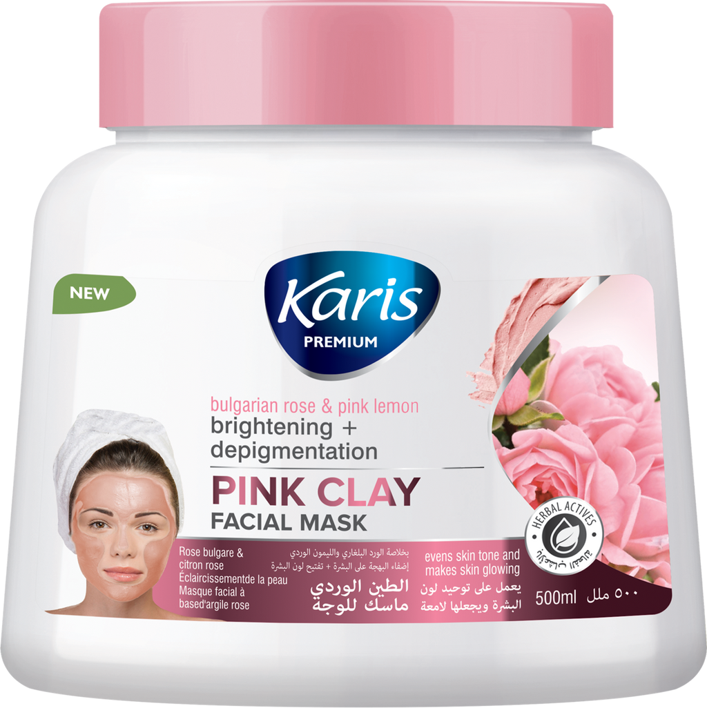 Karis Premium Brightening & Depigmentation  - Pink Clay Mask  -Even Skin Tone Makes Glowing - With Bulgarian Rose & Pink Lemon - 500ml