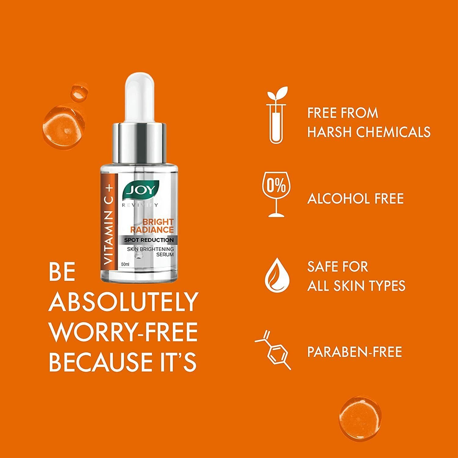 Joy Vitamin C+ Skin Brightening Serum Rejuvenate Your Skin Nourishment from Deep Within Suitable for All Skin Types Grapefruit, Mandarin, Dandelion, Tea Tree, Apple Cider Vinegar, Licorice 30ml