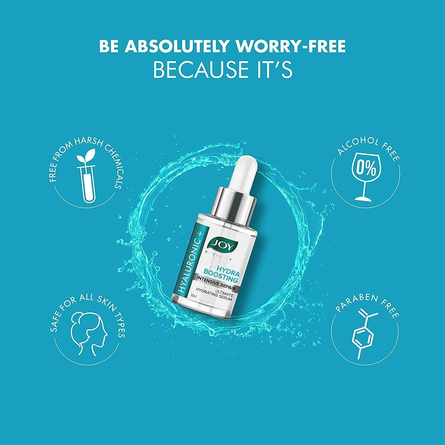 Joy Hyaluronic Hydra Boosting Hydrating Serum Slows Down Signs of Ageing Protects Skin Improves Skin Texture Chamomile, Aloe, Argan, Pomegranate, Avocado, Jojoba 30ml