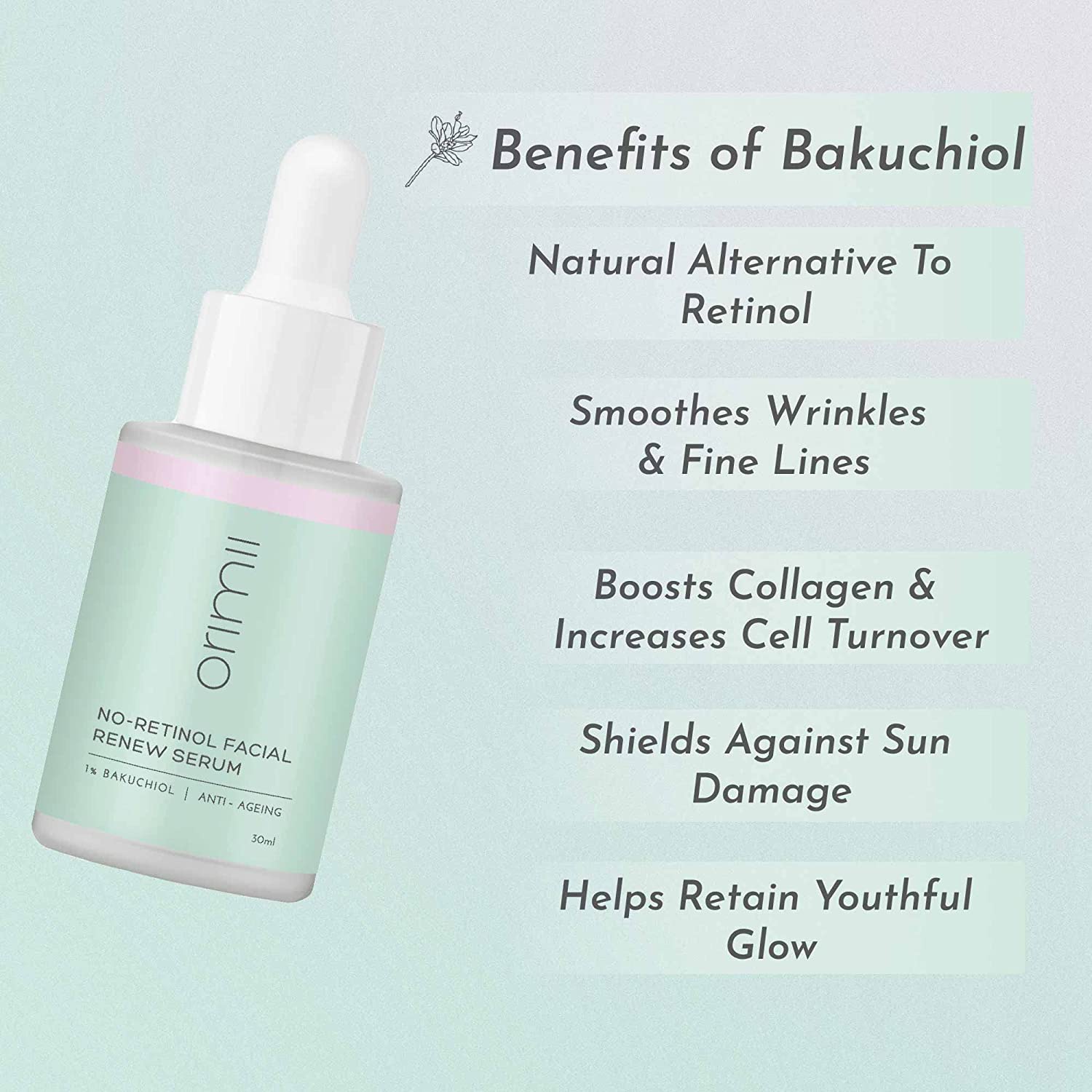 Orimii No Retinol Facial Renew Serum  1% Bakuchiol to Fight Early Signs of Ageing Breastfeeding and Pregnancy Safe Anti-Ageing Serum  30ml