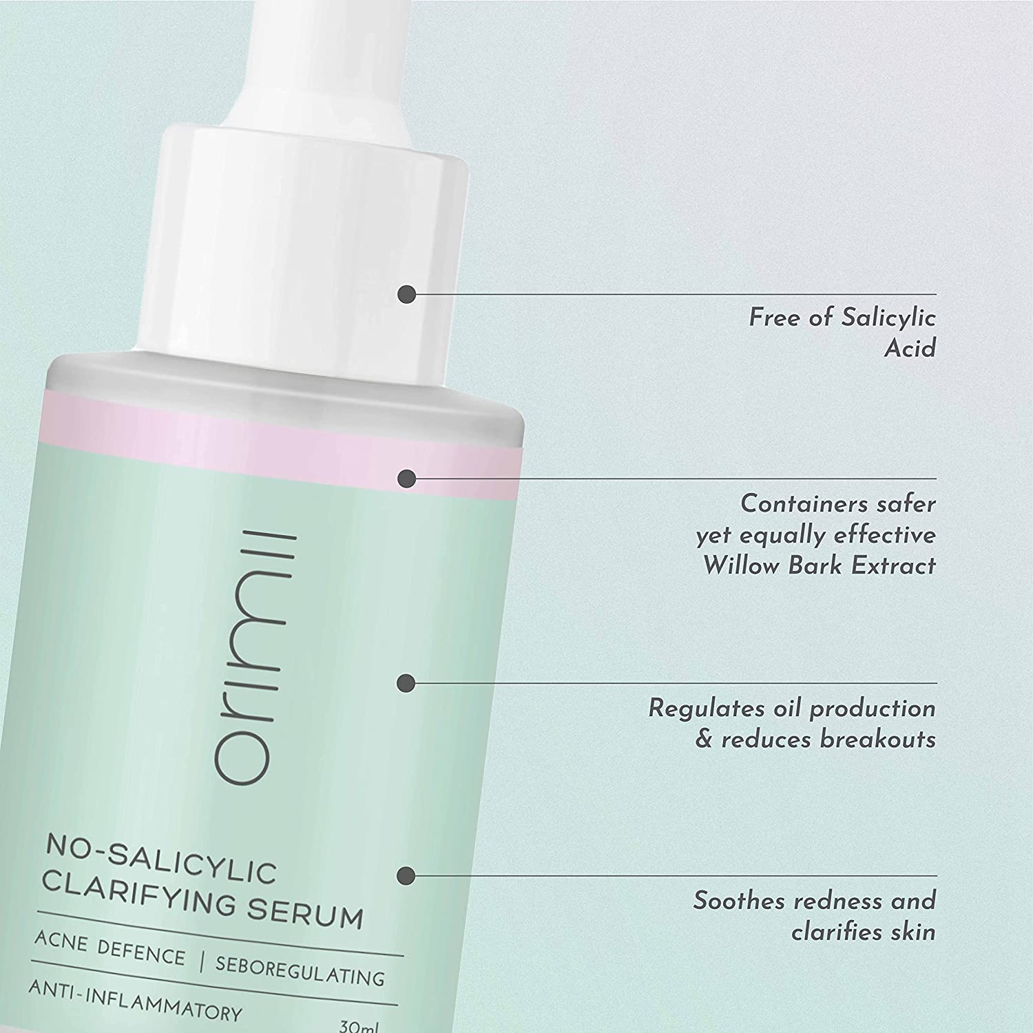 Orimii No-Salicylic Clarifying Serum 30ml Fighting Acne and Acne Marks Soothes Redness Regulating Sebum Production to Prevent Breakouts 30ml