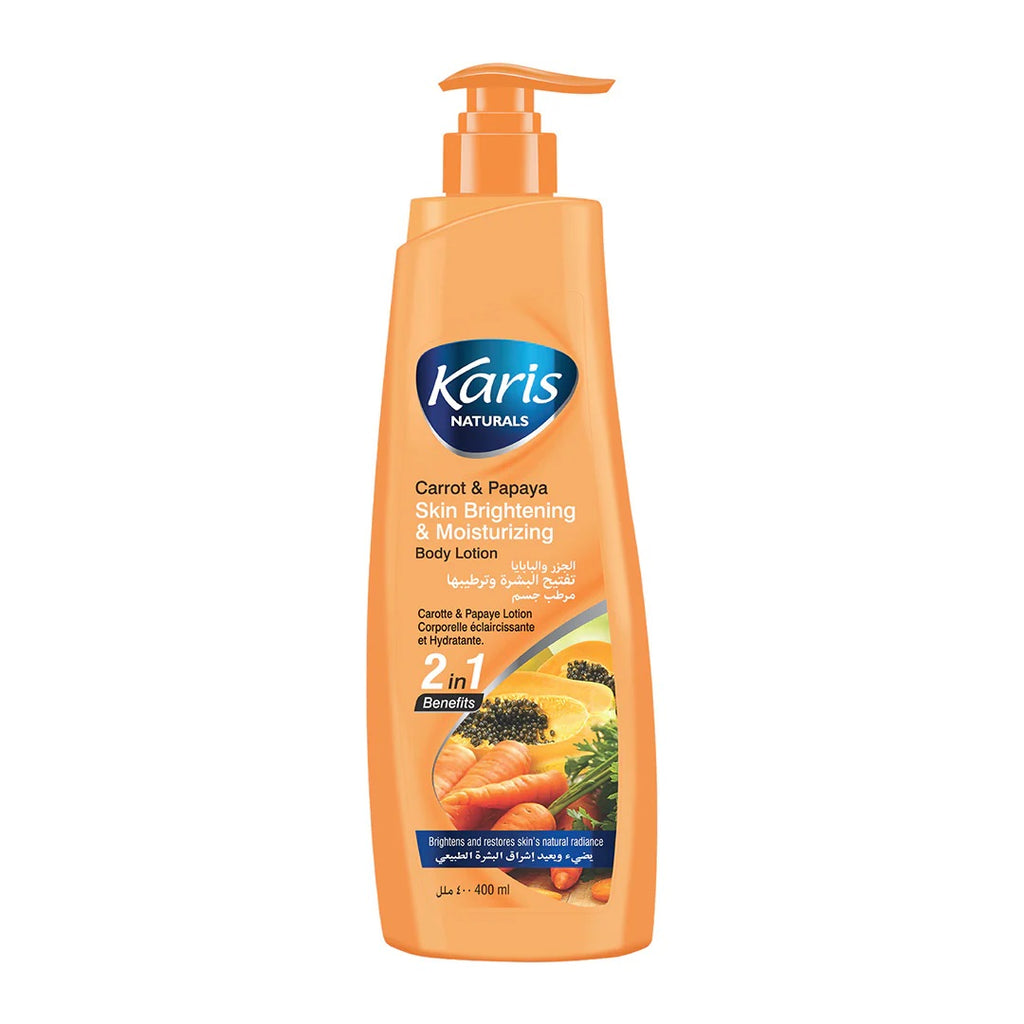 Karis Naturals Body Lotion - Carrot & Papaya - 2 in 1 Benefits - Skin Brightening & Moisturizing - Brightens & Restores Skin's Natural Radiance - 400 ml