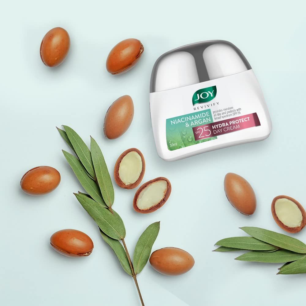 Joy Revivify Niacinamide and Argan - 100 % Vegan Product - SPF 25 HydraProtect Day Cream - UV Protection 50ml