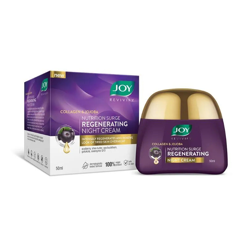 Joy Revivify Collagen and Jojoba Cream - 100% Vegan - Helps Fight Premature Aging and Dark Spots - Nutrition Surge Regenerating Night Cream - 50ml