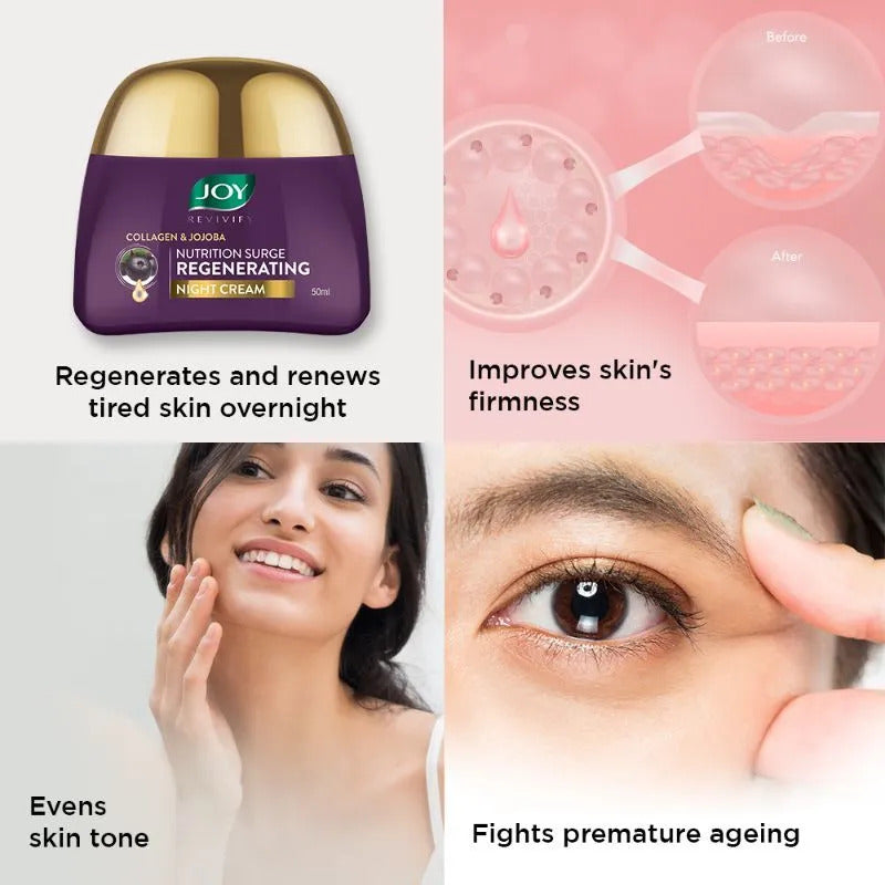 Joy Revivify Collagen and Jojoba Cream - 100% Vegan - Helps Fight Premature Aging and Dark Spots - Nutrition Surge Regenerating Night Cream - 50ml