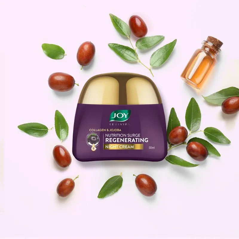 Joy Revivify Collagen and Jojoba Cream - 100% Vegan - Helps Fight Premature Aging and Dark Spots - Nutrition Surge Regenerating Night Cream - 50ml