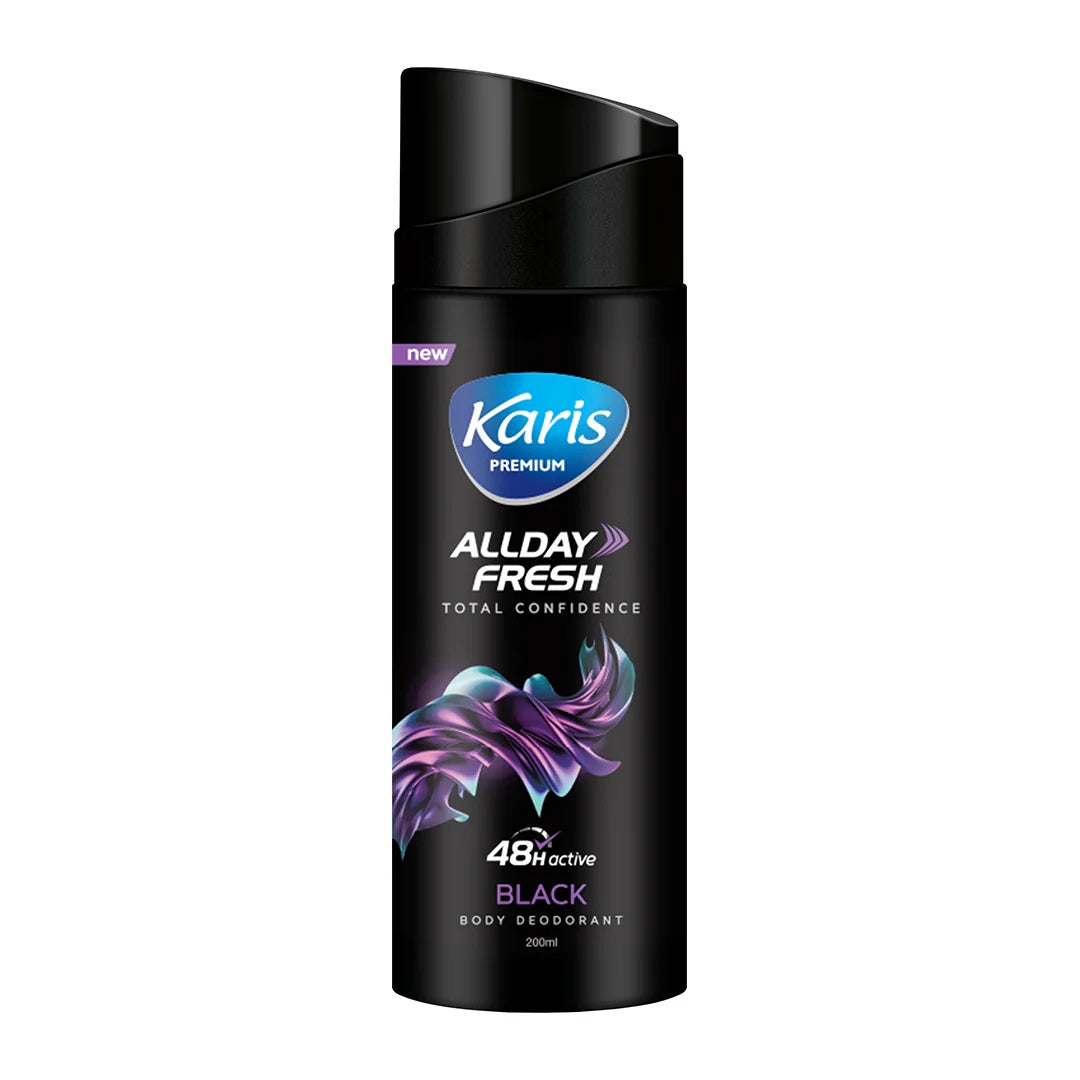 Karis Premium All Day Fresh Black - Body Deodorant - Provides 48 hrs of Odor Protection - Keeps you Fresh and Active - 200 ml