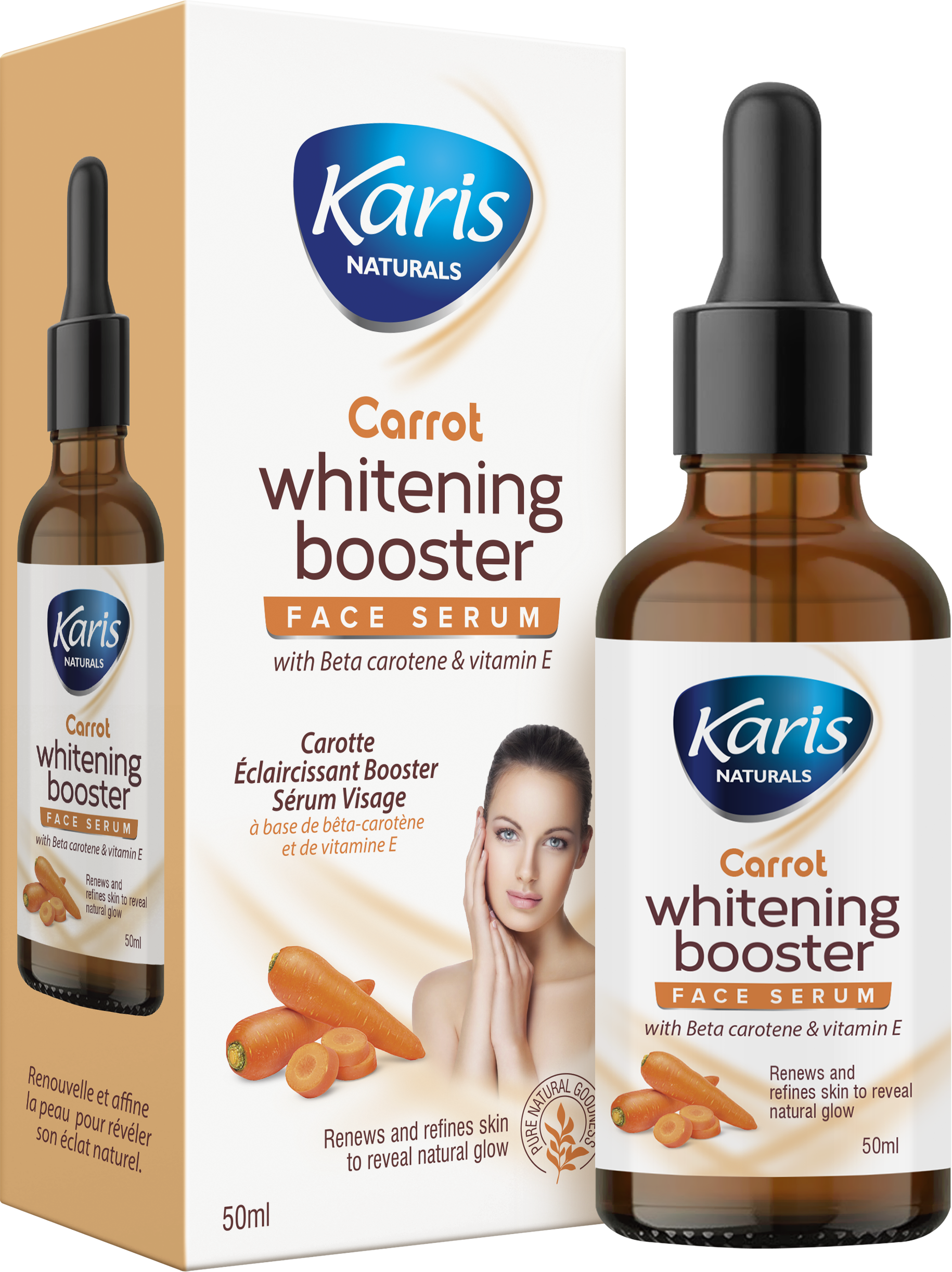 Karis Naturals Whitening Booster Face Serum  - With Beta Carotene & Vitamin E (Carrot) - Reduces Dark Spots & Pigmentation - Minimize Acne Scars - Evens Skin Texture - 50 ml