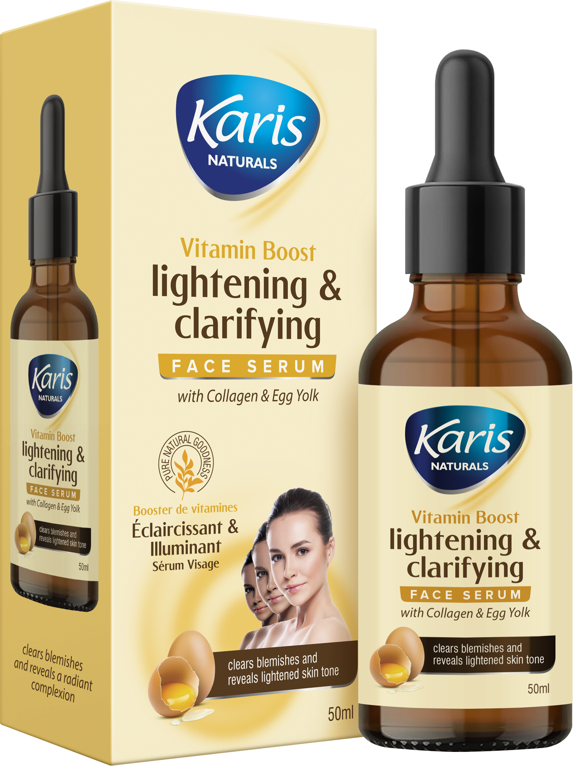 Karis Naturals Lightening & Clarifying Face Serum  - With Collagen & Egg Yolk - Clear Blemishes & Reveals Lightened Skin Tone - 50 ml