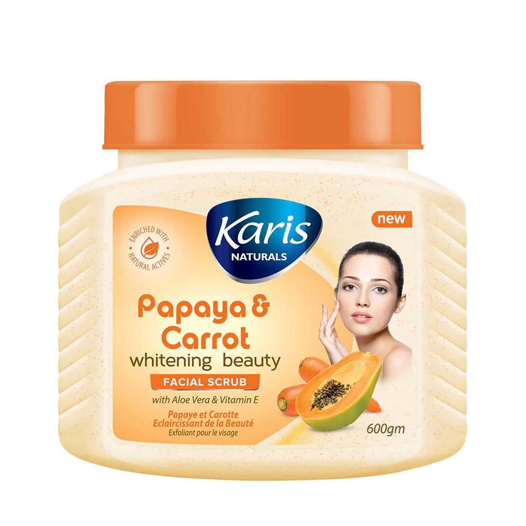 Karis Naturals Whitening Beauty with Papaya & Carrot Facial Scrub - With Aloe Vera & Vitamin E - Reveals Whitening Radiance - 600 gm