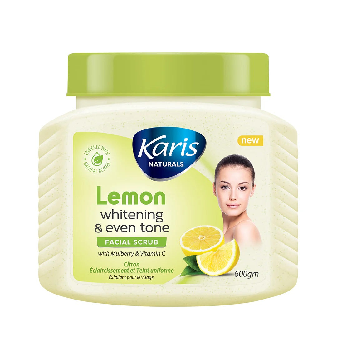 Karis Naturals Lemon Whitening & Even Tone Facial Scrub - With Mulberry & Vitamin C  - Lighten Dark Spots & Brighten Overall Complexion - Skin Brighter & Fresher Looking - 600 gm