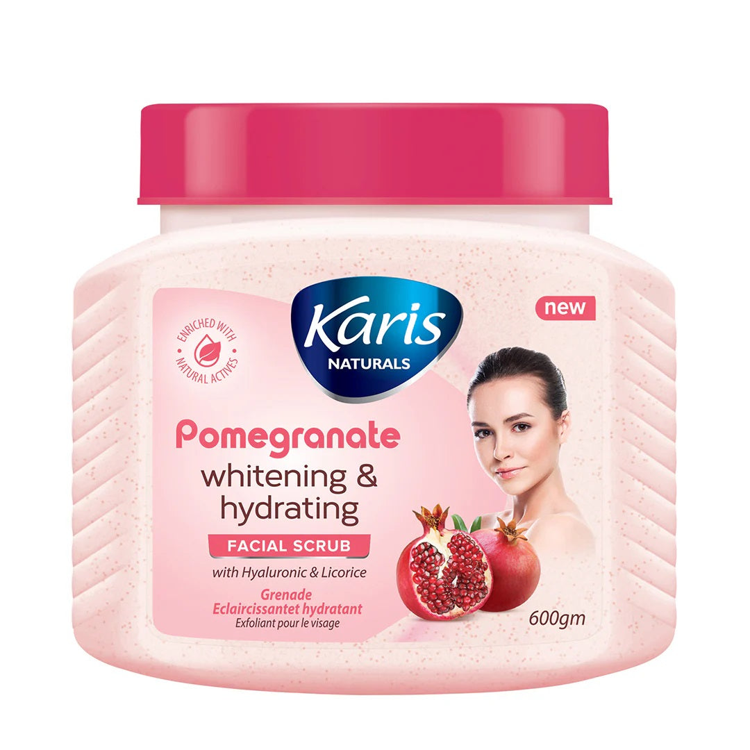 Karis Naturals Pomegranate Whitening & Hydrating Facial Scrub  - With Hyaluronic & Licorice - Revitalize & Revives Skin - Boots Whitening - 600 gm