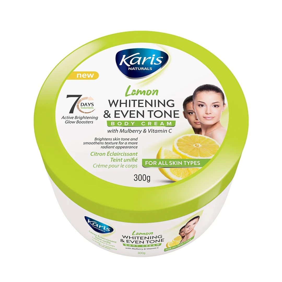 Karis Natural Whitening & Eventone Body Cream with Mulberry & Vitamin C - Infusion with Lemon - Brighten Skin Tone  & Smoothens Texture  - 300 g