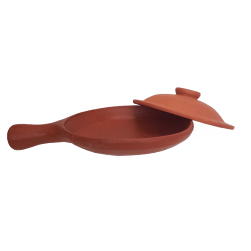 Pavithram Clay Products Kitchen Cookware (Handle Type) - Traditional Art and Craft - 7.5 Inches - Red