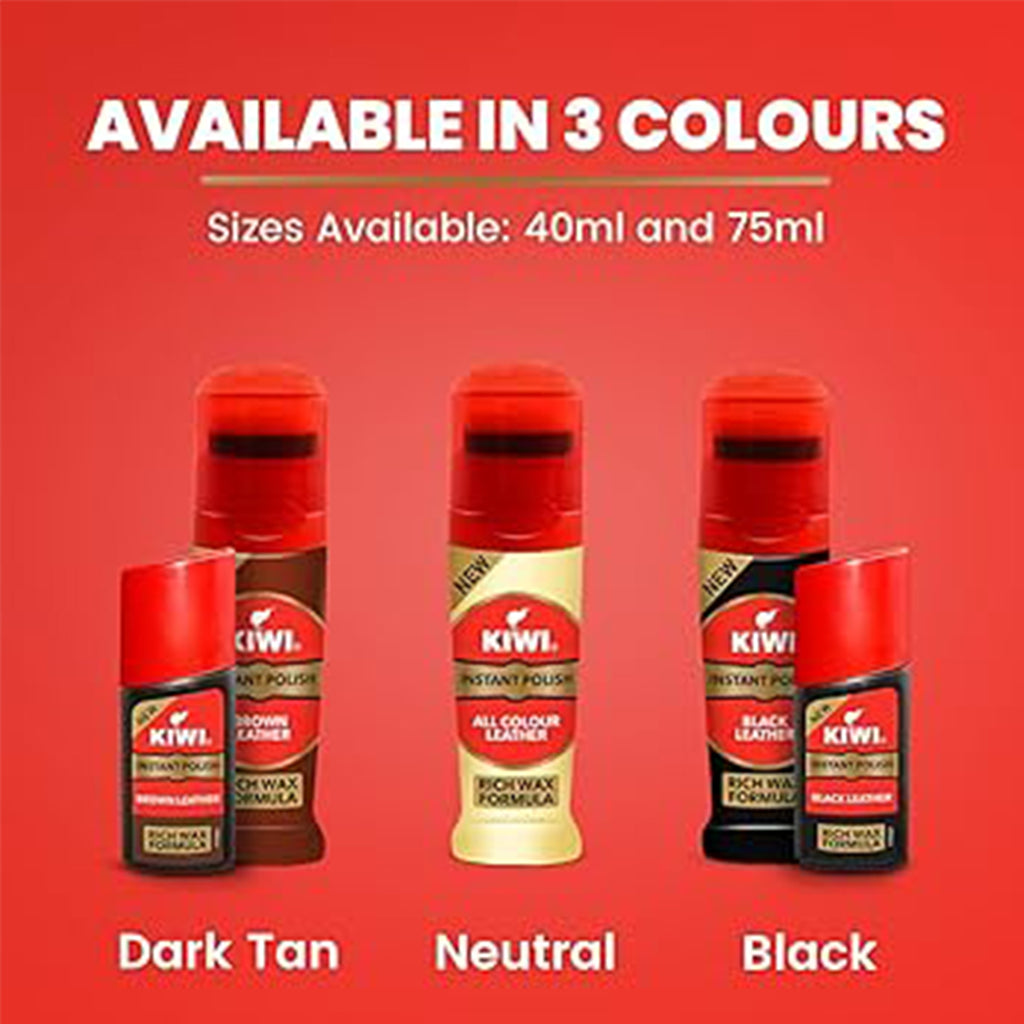 Kiwi Instant Shoe Polish All Leather Colour - Wax Rich Formula - Easy to use - Shines and Protects - 75ml