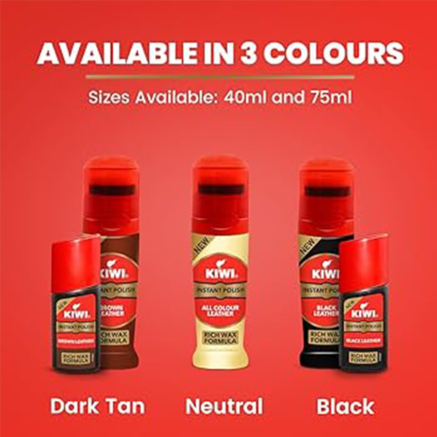 Kiwi Instant Shoe Polish All Leather Colour - Wax Rich Formula - Easy to use - Shines and Protects - 75ml