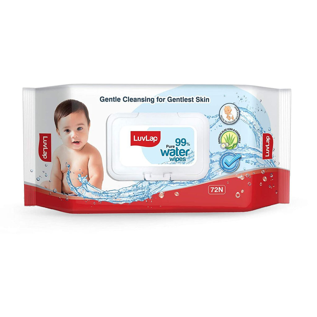 Luvlap 99% Pure Water Wipes - Helps to Prevent Diaper Rash - Soothing Aloe Vera & Chamomile - For Sensitive Skin - Gentle Cleansing - 72 Water Wipes