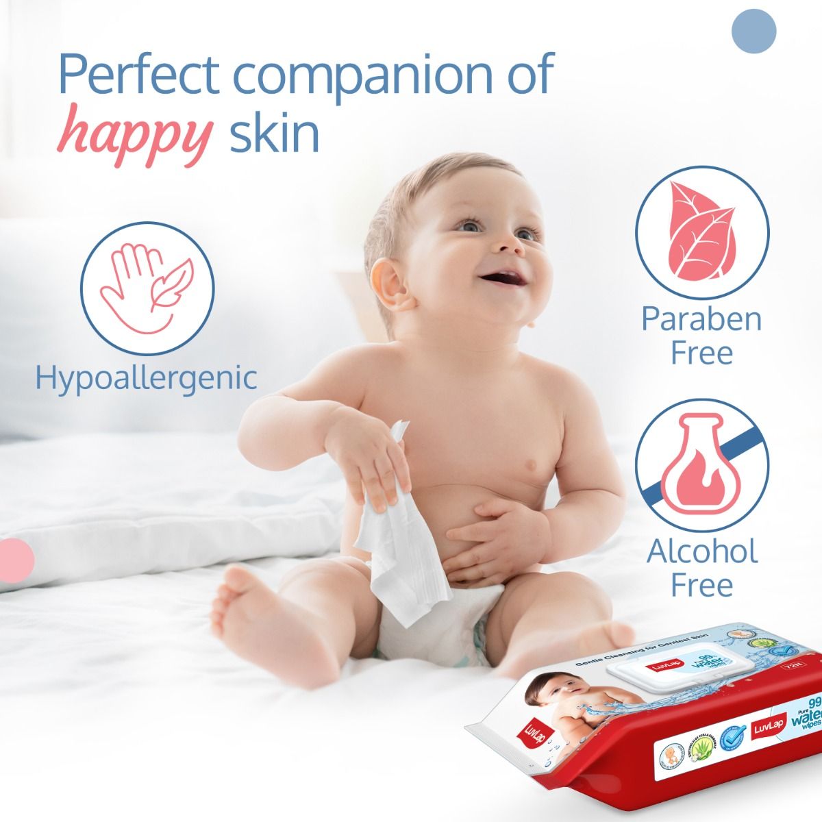 Luvlap 99% Pure Water Wipes - Helps to Prevent Diaper Rash - Soothing Aloe Vera & Chamomile - For Sensitive Skin - Gentle Cleansing - 72 Water Wipes