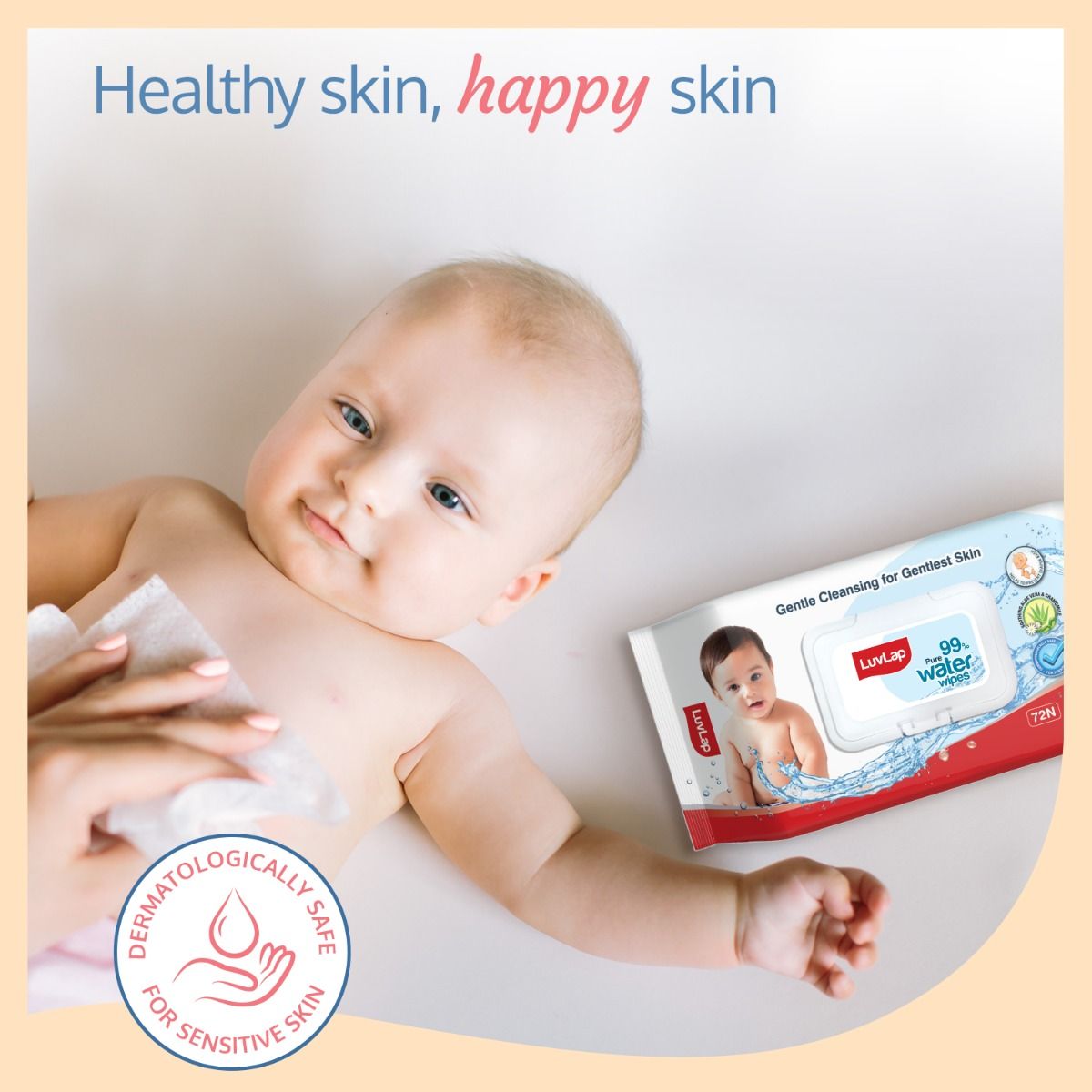 Luvlap 99% Pure Water Wipes - Helps to Prevent Diaper Rash - Soothing Aloe Vera & Chamomile - For Sensitive Skin - Gentle Cleansing - 72 Water Wipes