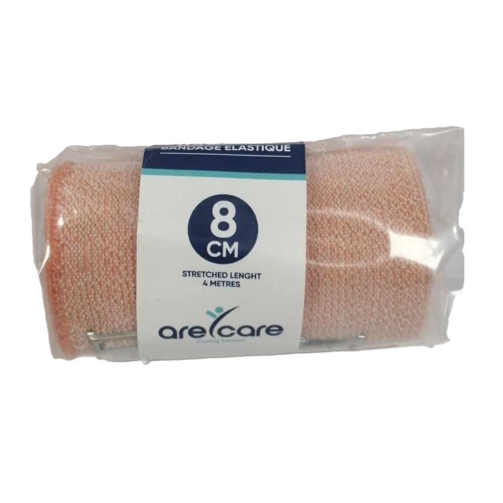 Arecare Elastic Bandage  - Stretches Upto 4 meters - Adjustable Compression - Cotton Bandage - For Pain Relief & Injuries - 8 cm