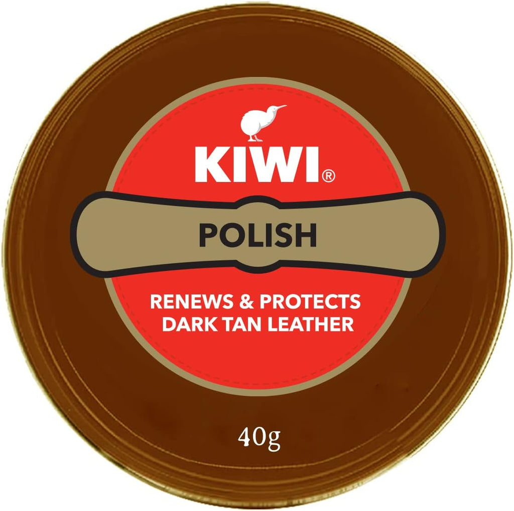 Kiwi Paste Shoe Polish Dark Tan  - Enhanced Color - Glossy Finish - Easy Application - Travel-Friendly Size - 40g
