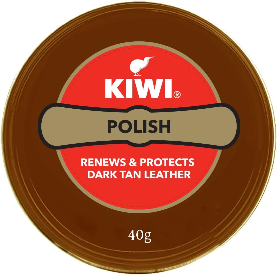 Kiwi Paste Shoe Polish Dark Tan  - Enhanced Color - Glossy Finish - Easy Application - Travel-Friendly Size - 40g
