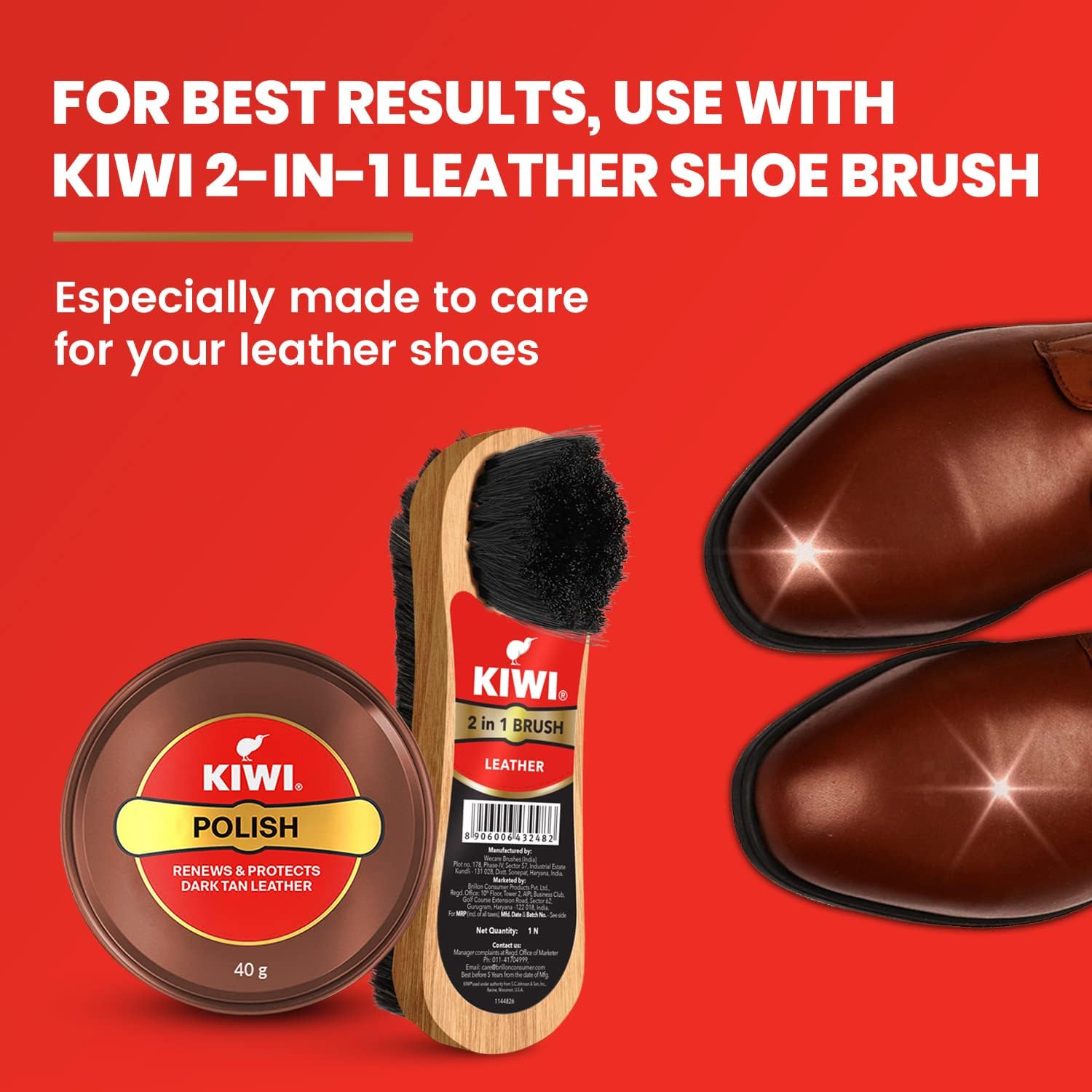 Kiwi Paste Shoe Polish Dark Tan  - Enhanced Color - Glossy Finish - Easy Application - Travel-Friendly Size - 40g