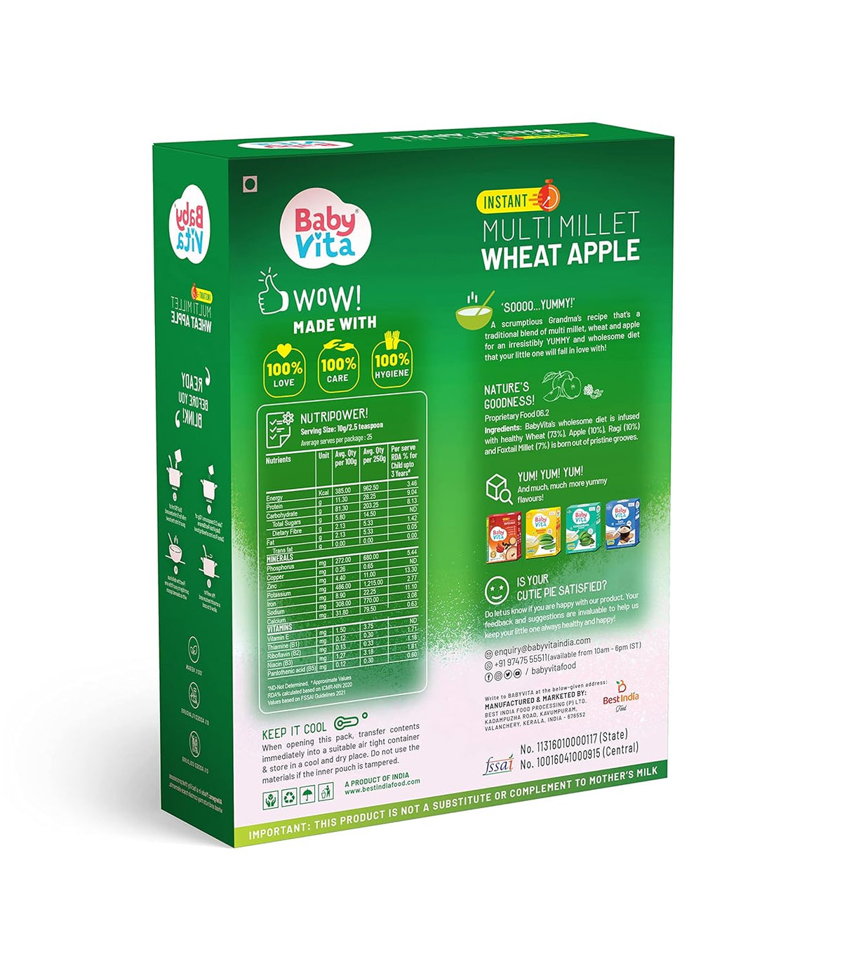 BabyVita Multi Millet Wheat Apple - Powerful Pack of 16 Essential Nutrients - No Added Sugar, No Added Preservatives, Natural Ingredients - 280g