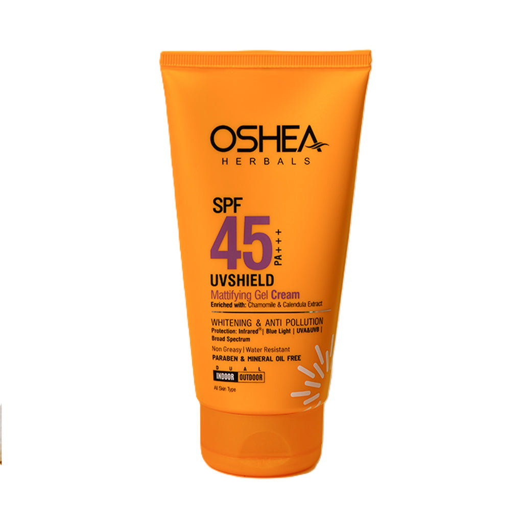 Oshea Herbals UV Shield Mattifying Gel Cream SPF 45 PA +++ - Whitening & Anti Pollution - Enriched with Chamomile & Calendula Extract - Non Greasy & Water Resistant -120 grams