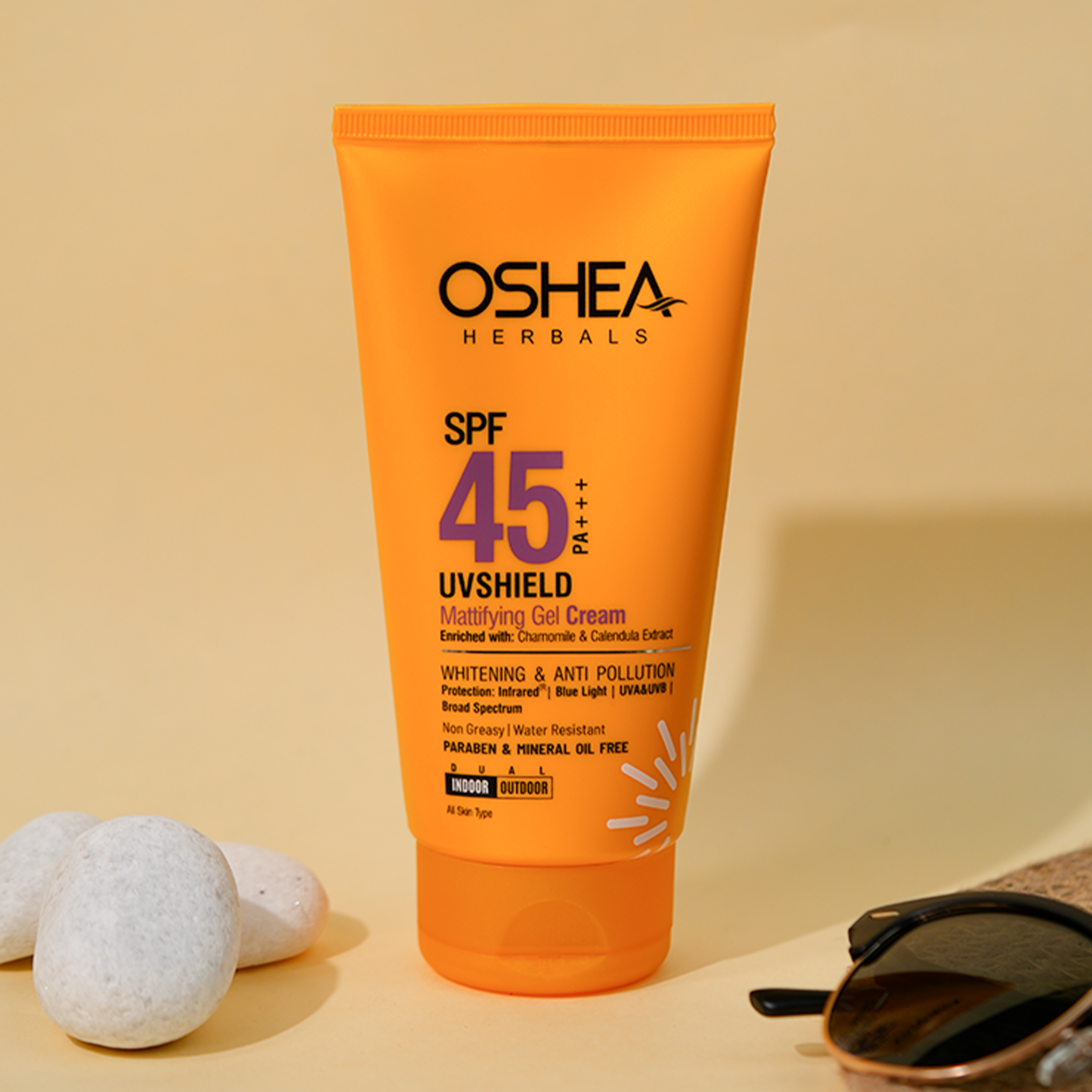 Oshea Herbals UV Shield Mattifying Gel Cream SPF 45 PA +++ - Whitening & Anti Pollution - Enriched with Chamomile & Calendula Extract - Non Greasy & Water Resistant -120 grams