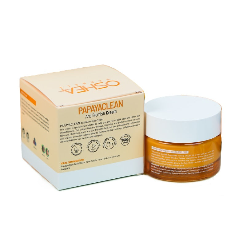 Oshea Herbals Papaya Clean Anti Blemish Cream - Hydrates Skin - Lightens Blemishes & Enhances Complexion - Enriched with Papaya Extract & Vitamin E - No Toxic Chemicals - 50 grams