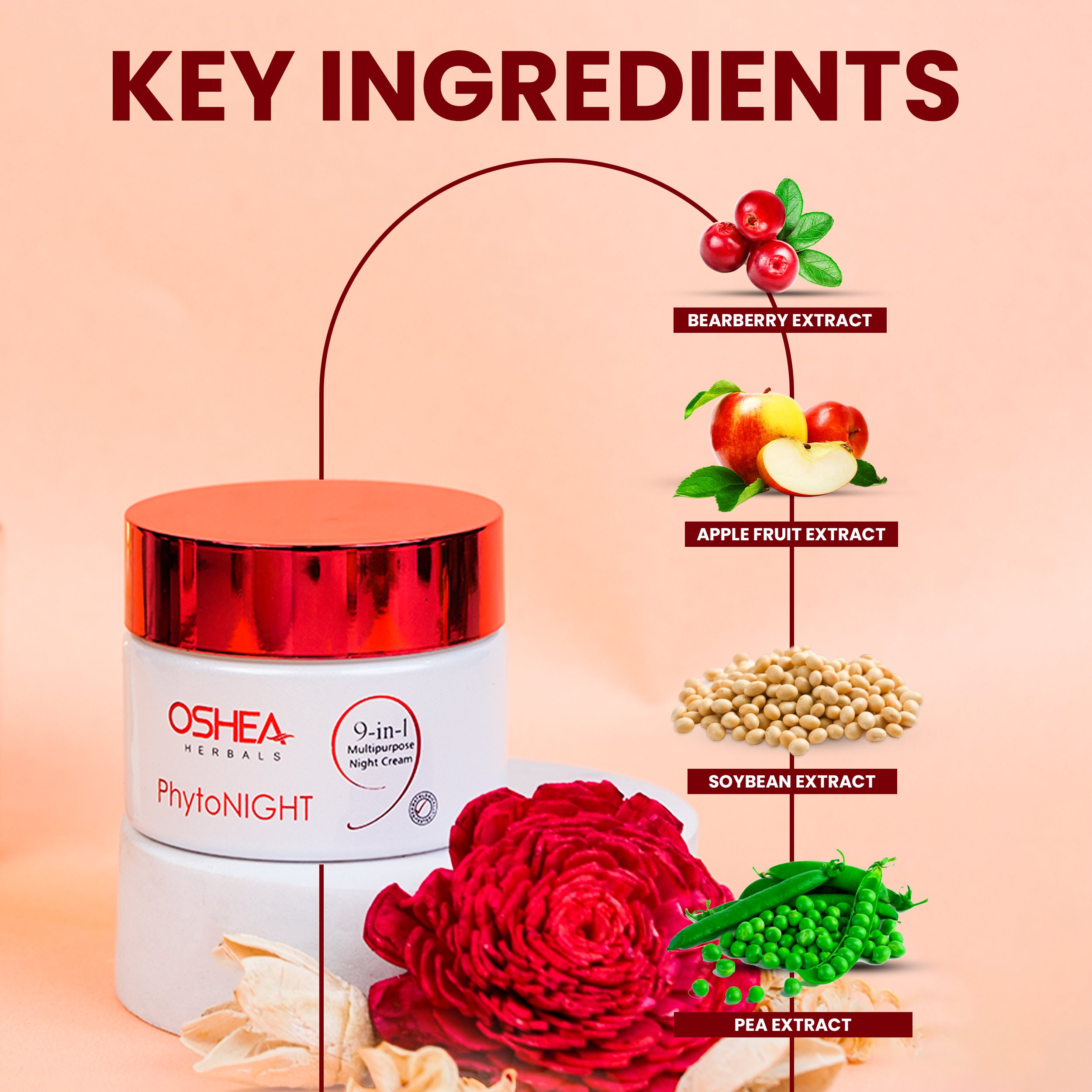 Oshea Herbals Phytonight Night Cream - 9 in 1 Multipurpose Night Cream - Brightens Dull Skin & Minimize the Pores - Provides Nourishment - Reduces Lines & Wrinkles - 50 grams