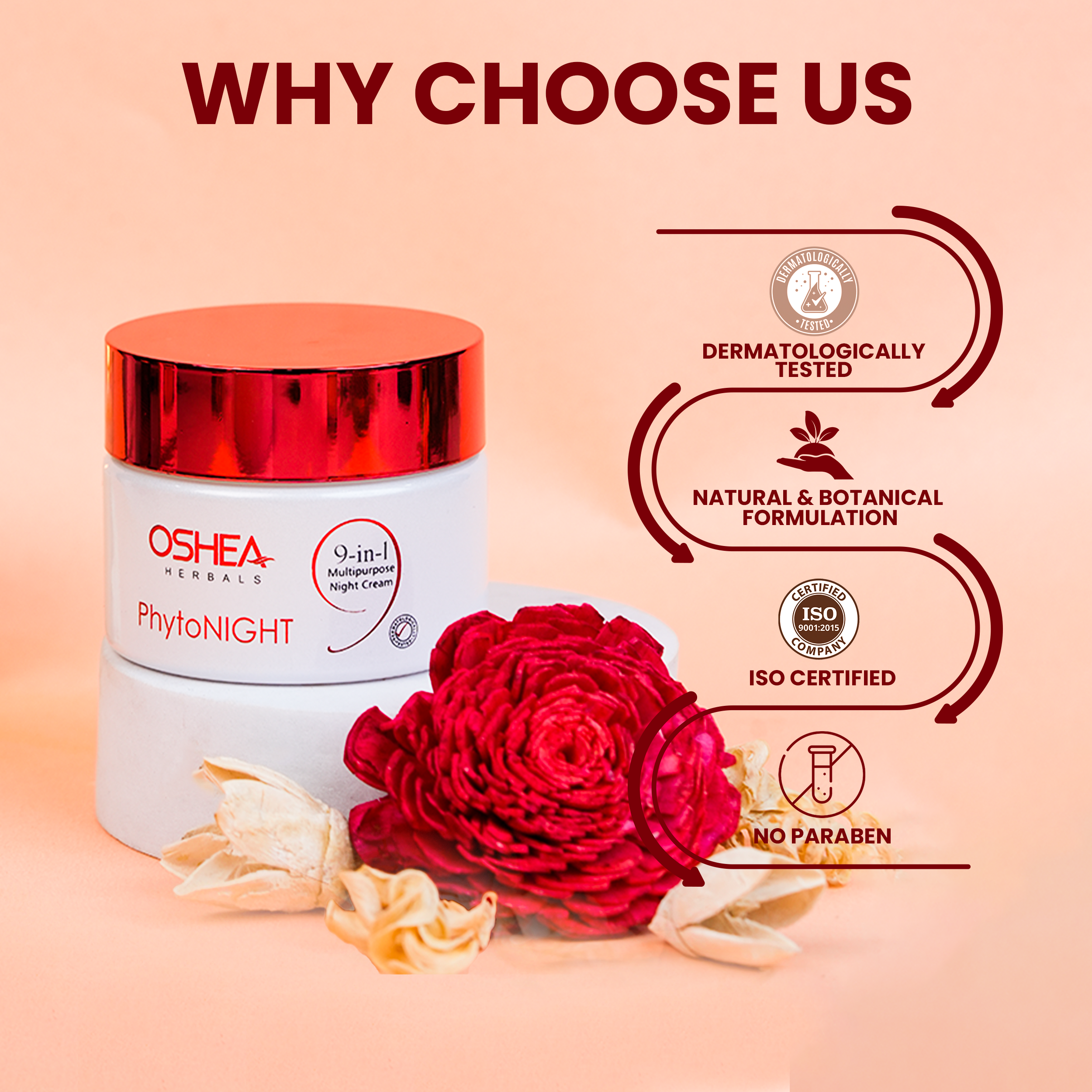 Oshea Herbals Phytonight Night Cream - 9 in 1 Multipurpose Night Cream - Brightens Dull Skin & Minimize the Pores - Provides Nourishment - Reduces Lines & Wrinkles - 50 grams