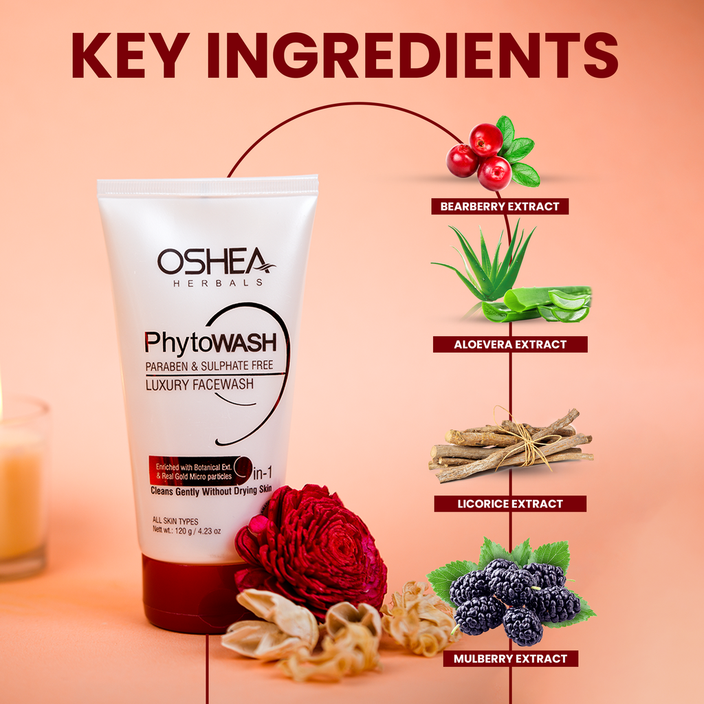Oshea Herbals PhytoWash Paraben & Sulfate Free Luxury Facewash - Enriched with Botanical Extracts & Real Gold Micro Particles - Cleans Gently Without Drying Skin - 120 grams