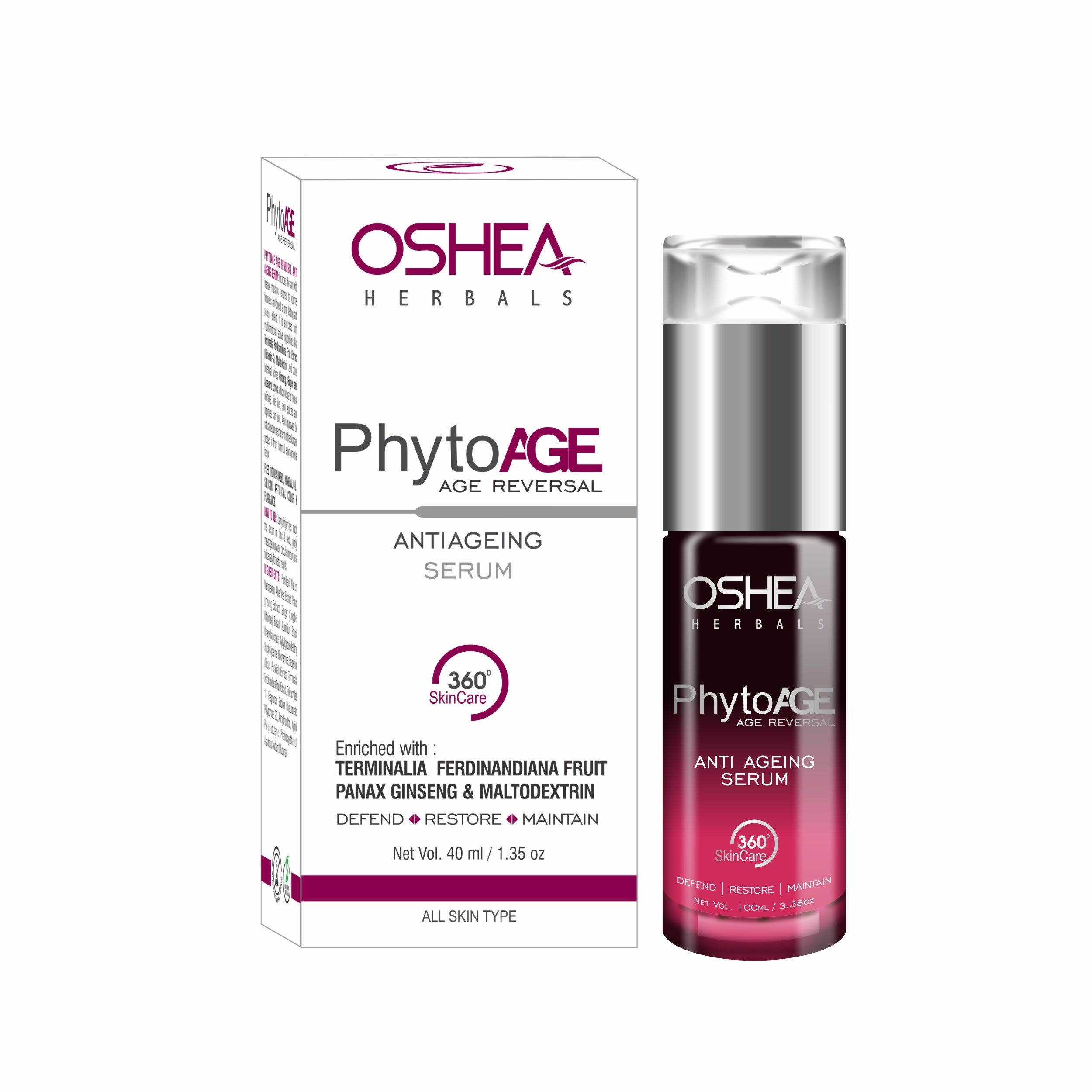 Oshea Herbals PhytoAge Anti Ageing Serum - Enriched w/ Terminalia Ferdinandiana Fruit Panax Ginseng & Maltodextrin - Boost Skin Radiance - Reduces Skin Redness & Wrinkles - 40 ml