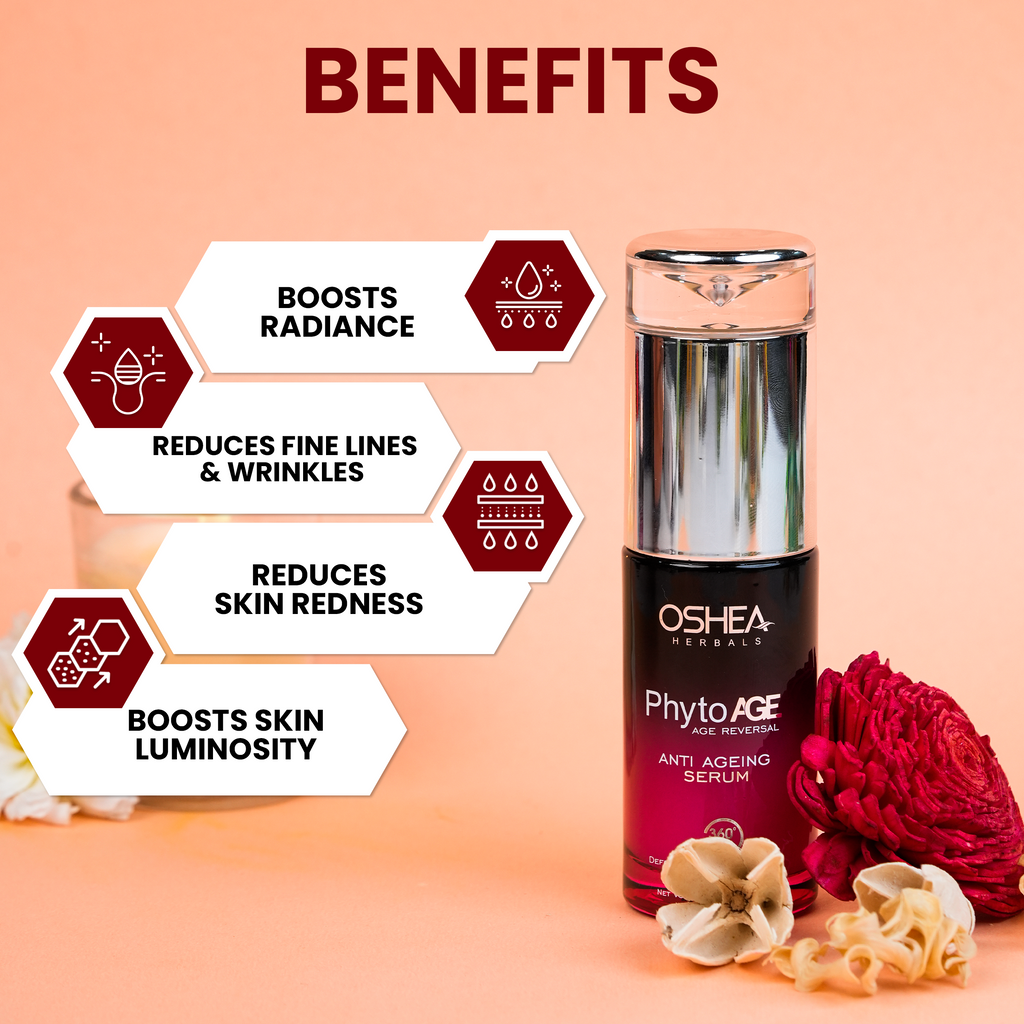 Oshea Herbals PhytoAge Anti Ageing Serum - Enriched w/ Terminalia Ferdinandiana Fruit Panax Ginseng & Maltodextrin - Boost Skin Radiance - Reduces Skin Redness & Wrinkles - 40 ml