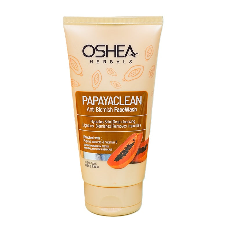 Oshea Herbals Papaya Clean Anti Blemish Face Wash - Hydrates Skin - Deep Cleansing - Lightens Blemishes & Removes Impurities - Enriched w/ Papaya Extracts & Vitamin E  - 150 grams