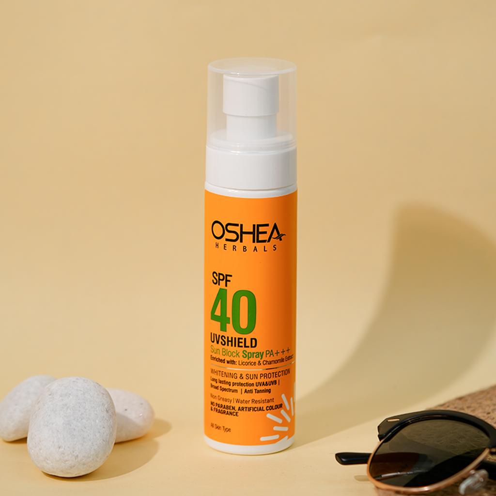 Oshea Herbals UVShield Sun Block Spray SPF 40 PA+++ Long Lasting Protection UVA & UVB - With Licorice & Chamomile Extract - Non Greasy & Anti Tanning - Water Resistant -120 ml