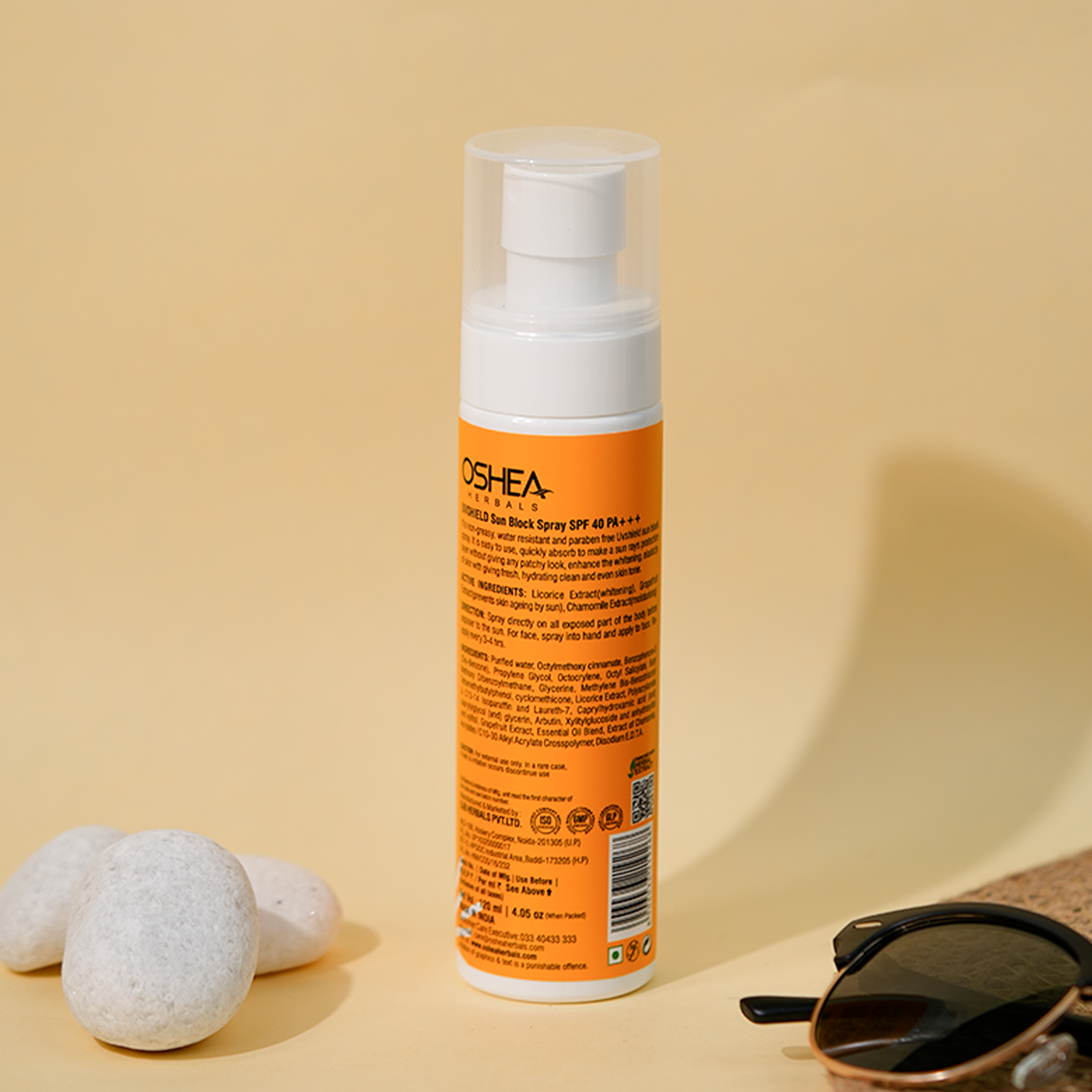 Oshea Herbals UVShield Sun Block Spray SPF 40 PA+++ Long Lasting Protection UVA & UVB - With Licorice & Chamomile Extract - Non Greasy & Anti Tanning - Water Resistant -120 ml